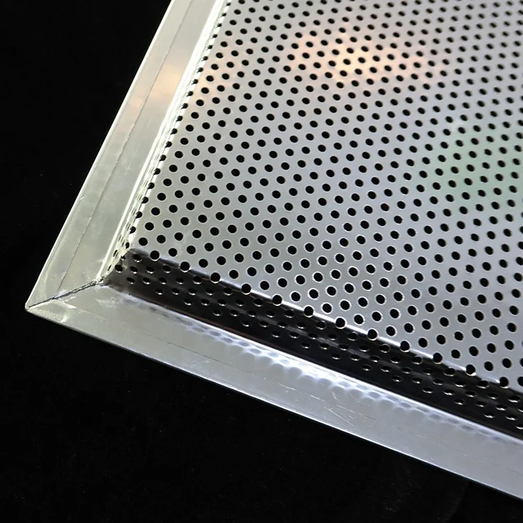 Customized 304 stainless steel plate rectangular Perforated  tray with edge for drying frying