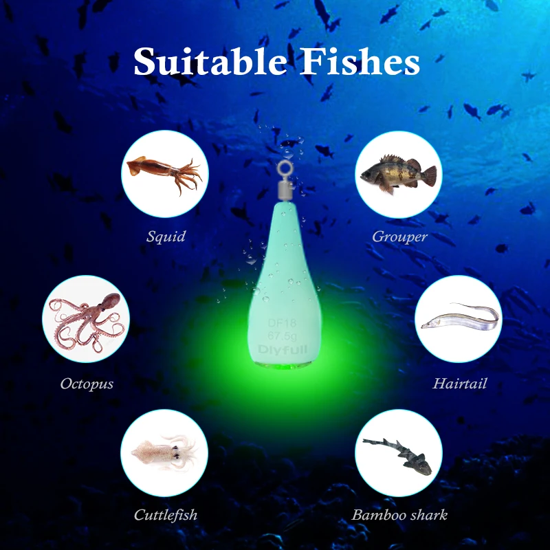 Dlyfull 67.5g Night Fishing Water Activated LED Luminous Lure Fishing Sinker For Squid Hairtail Fishing