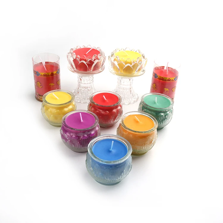 Religious lotus shape Buddha butter lamp candle glass lotus lamp candle jar