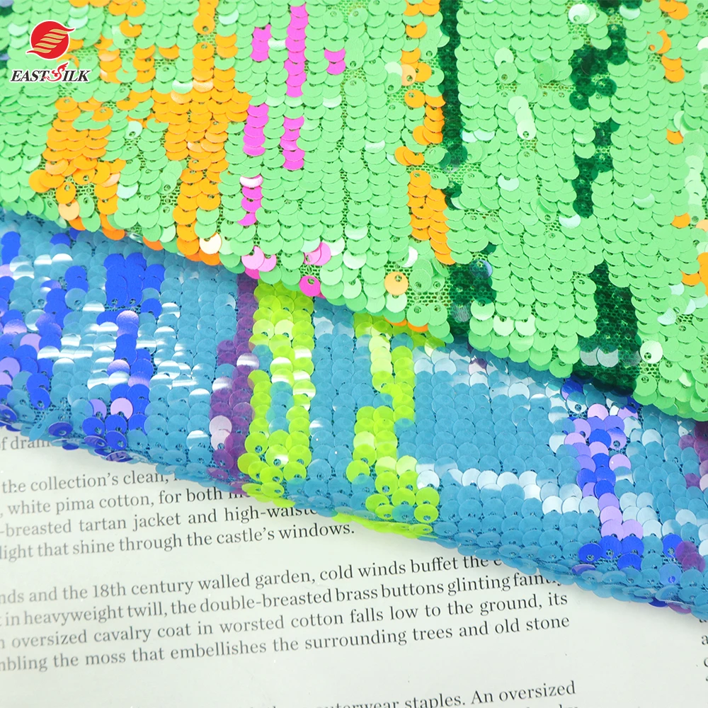 Hot Sell Blue Color Sparkle Sequin Soft Tulle Net Mesh Embroidery  Flower Sequin Knit Fabric For Wedding Deess