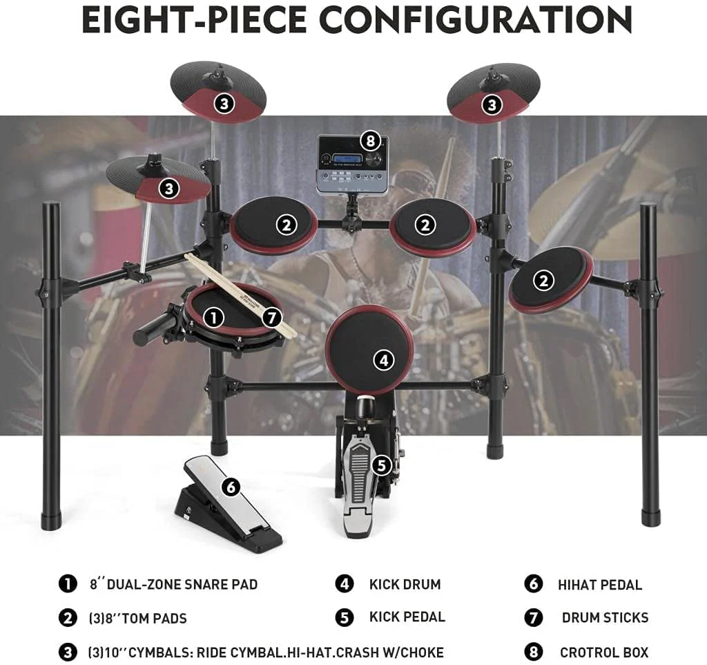 Popular Professional 8 Piece Electric Drum Set ODM/DEM 225 Sound Electric Drum set musical instrument with Midi USB Control