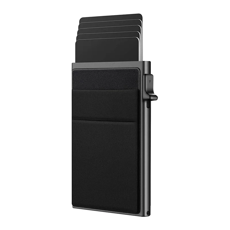 Mini RFID Wallet Automatic Pop up Bank Card Case Slim Aluminum Wallet With Elasticity Back Pouch ID Credit Card Holder