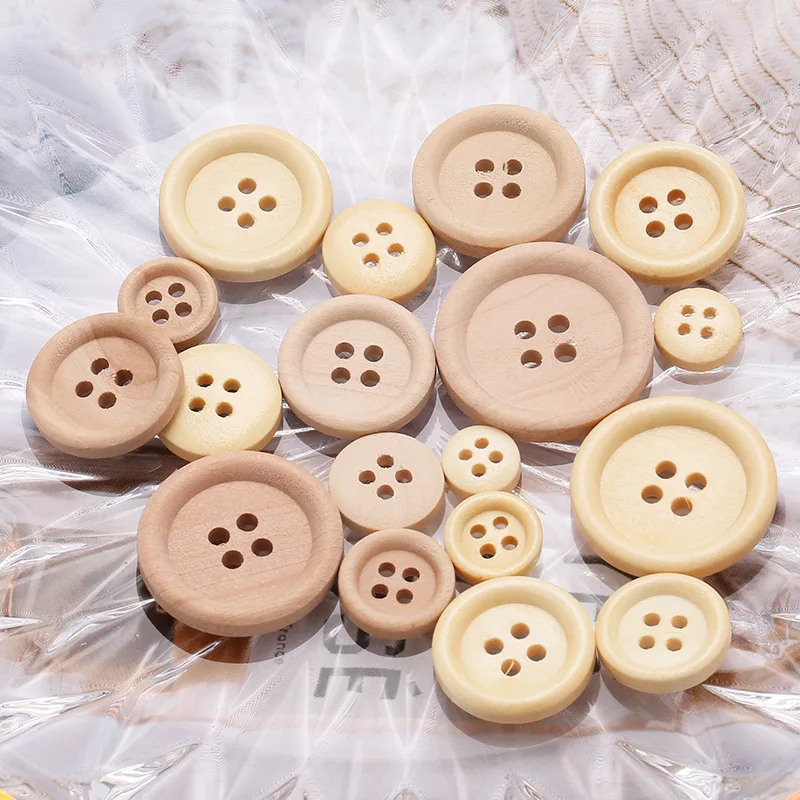 SAS Quality Control Round Custom Engraved Logo Natural Wooden Buttons for Shirt Coat Kids Clothes