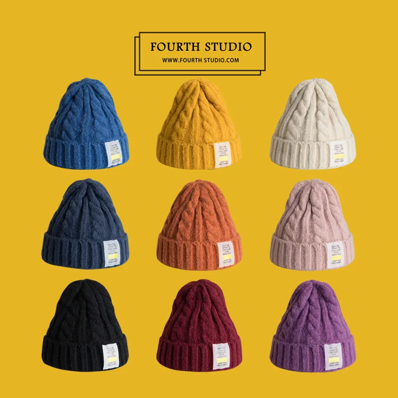
Autumn And Winter Warm Twist Knitted Hat Female Cone Top Hat Ear Protection Beanie Hat Woolen Cap Male 