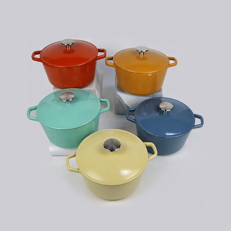 3.1qt 5.2qt подгонянный цвет чугунная эмалированная кастрюля с крышкой для