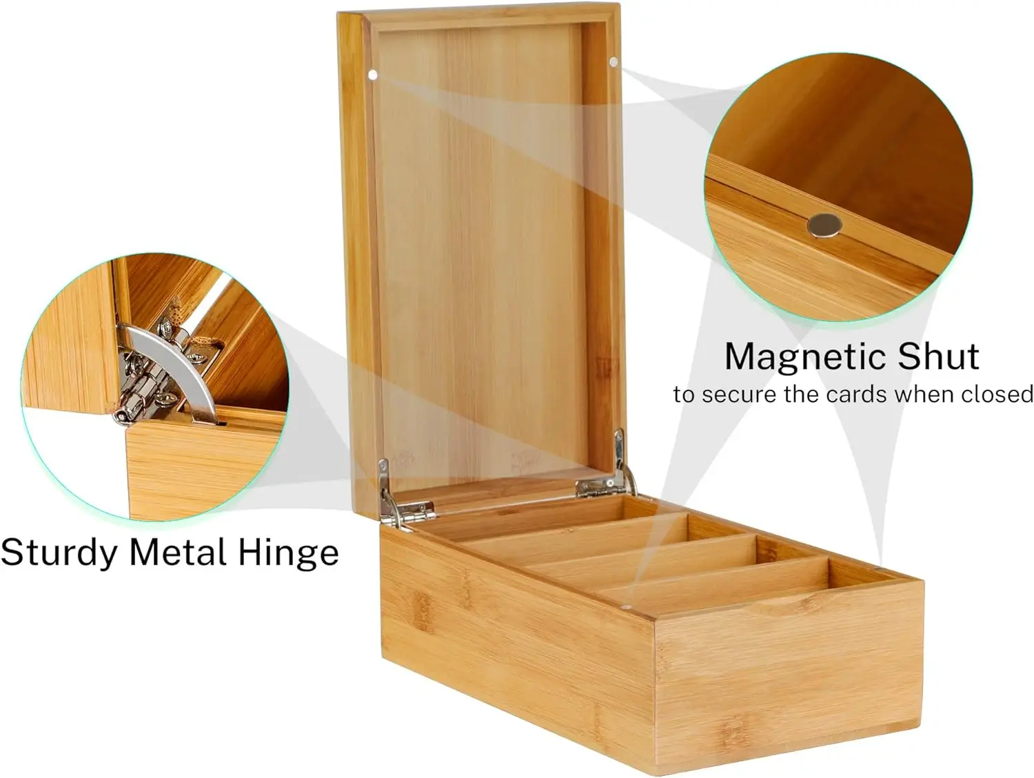 Wooden Index Card Holder Organizer for Desk with 4 Dividers Bamboo Index Card Box Recipe Flash Card Holder