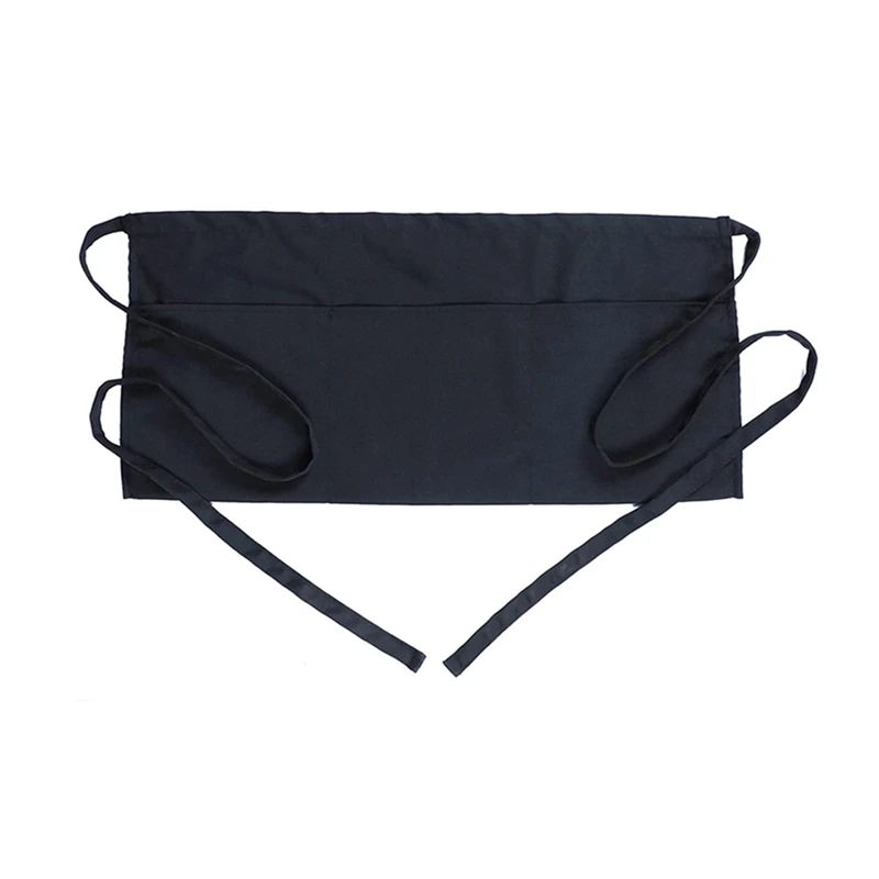OEM custom heavy cotton polyester waterproof black waiter waitress server chef waist short half bar apron