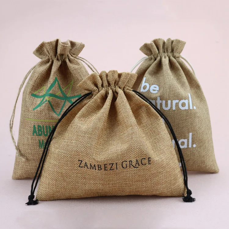 wholesale burlap coffee bean pouch drawstring jute hessian bags