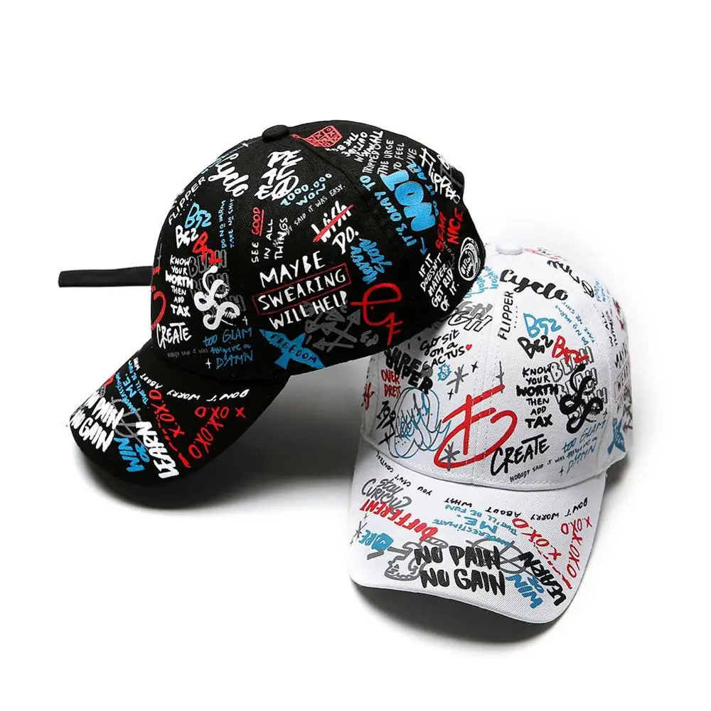 
Women Men Hats Adjustable Black White Color Printing Graffiti All-matching Baseball Cap For Male Female hip hop caps 
