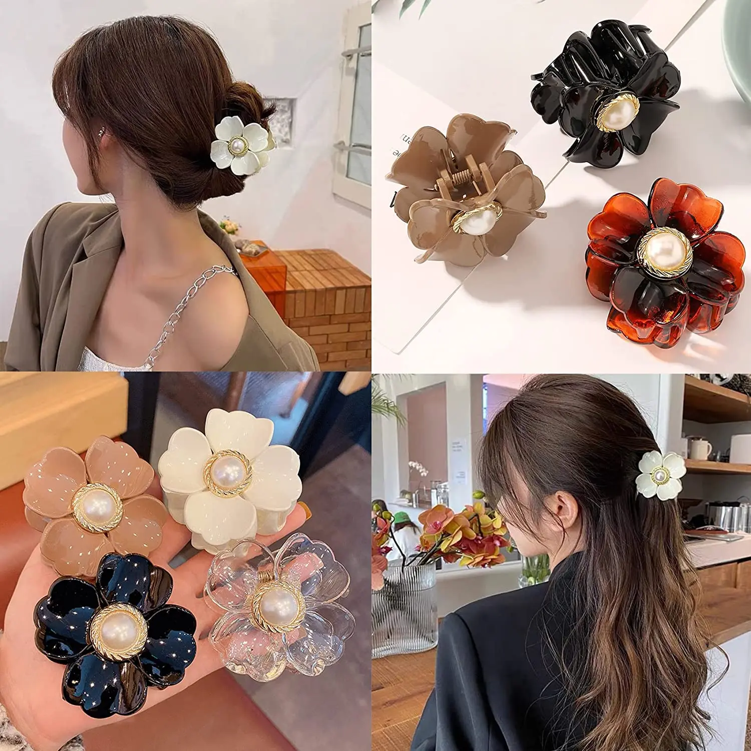 Оптовая продажа корейских больших цветочных пластиковых заколок для волос привлекательные ацетатные аксессуары заколки девочек густые волосы