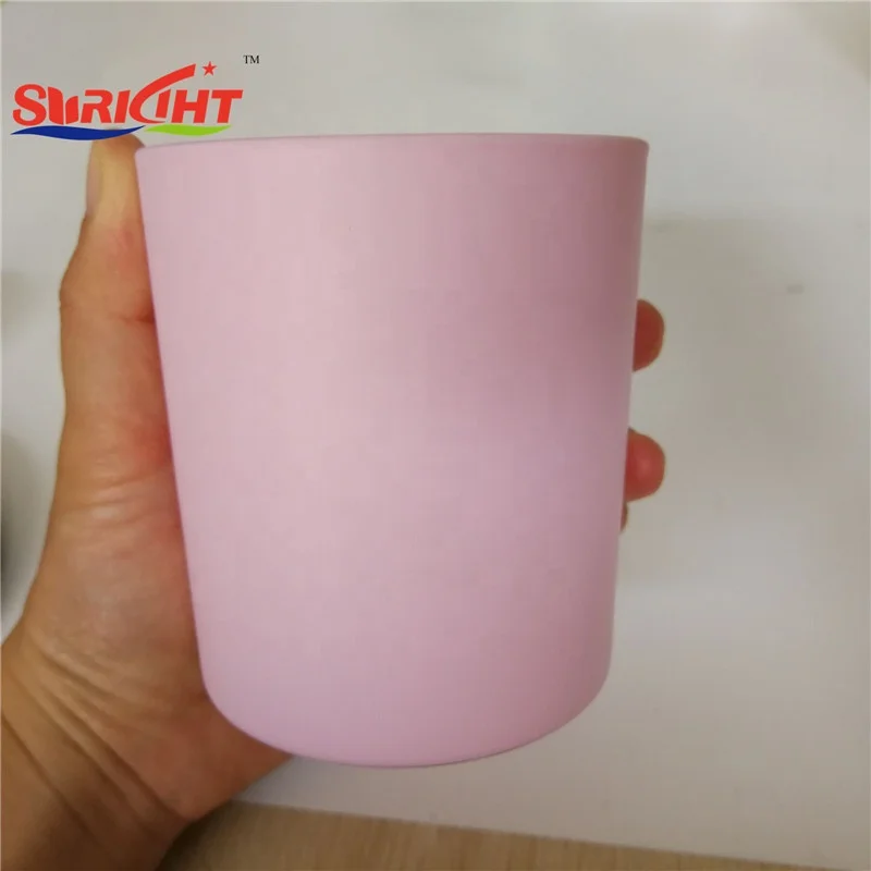 China High-end Custom Solid Opaque Matt Pink Color Painted  Glass Candle Jar ,candle vessel holder
