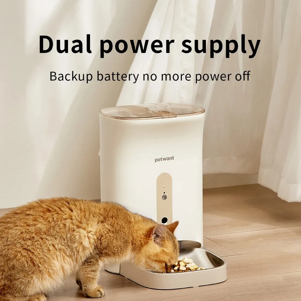 Petwant 4.5L Smart Programable Dog Cat Dry Food Dispenser Camera APP Remote Timed Stainless Steel Bowl Automatic Pet Feeder