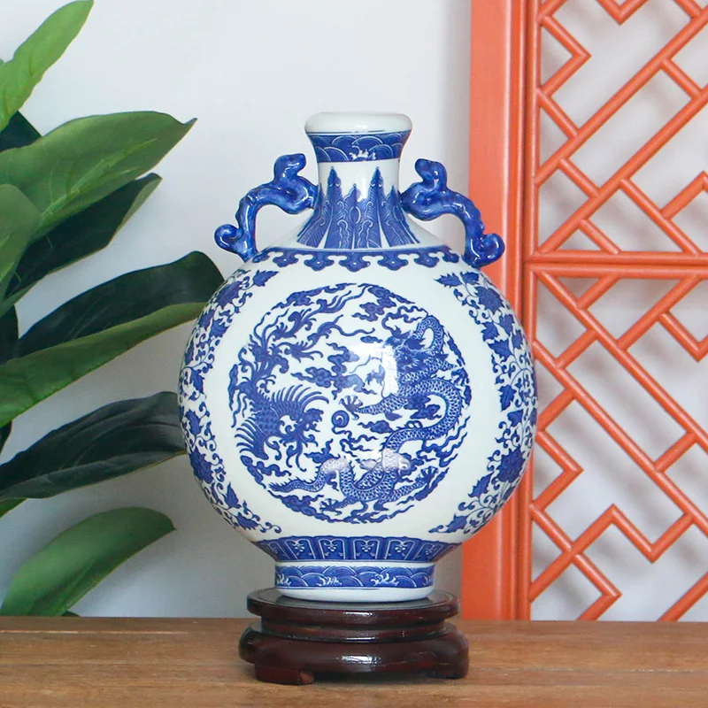 Chinese ceramic flower vases classic blue and white porcelain handmade  home decoration for holiday business gift wholesale