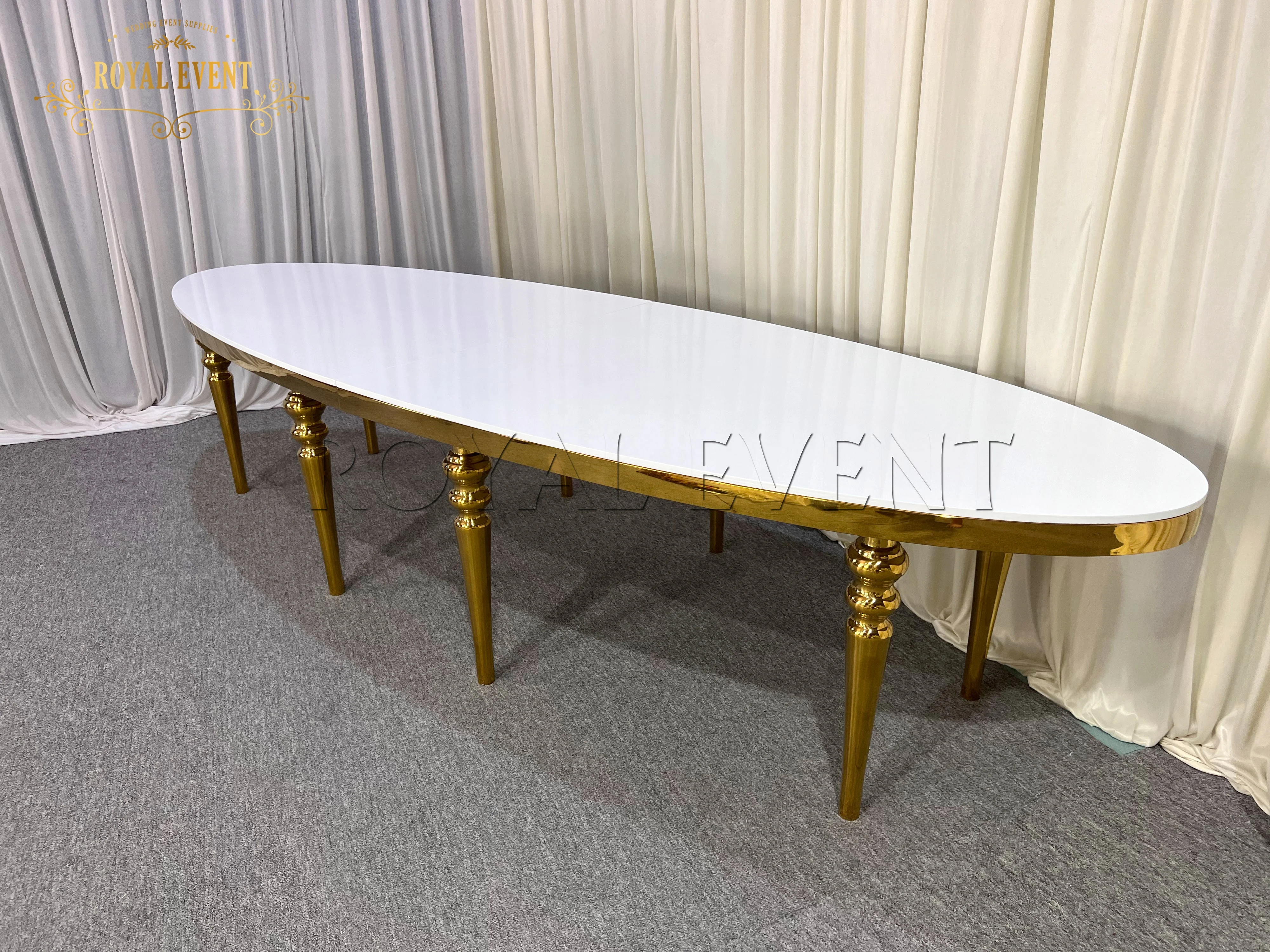 High Quality Oval Stainless Steel Dining Table Sets MDF Event Banquet Table Wedding Table for Hotel Furniture