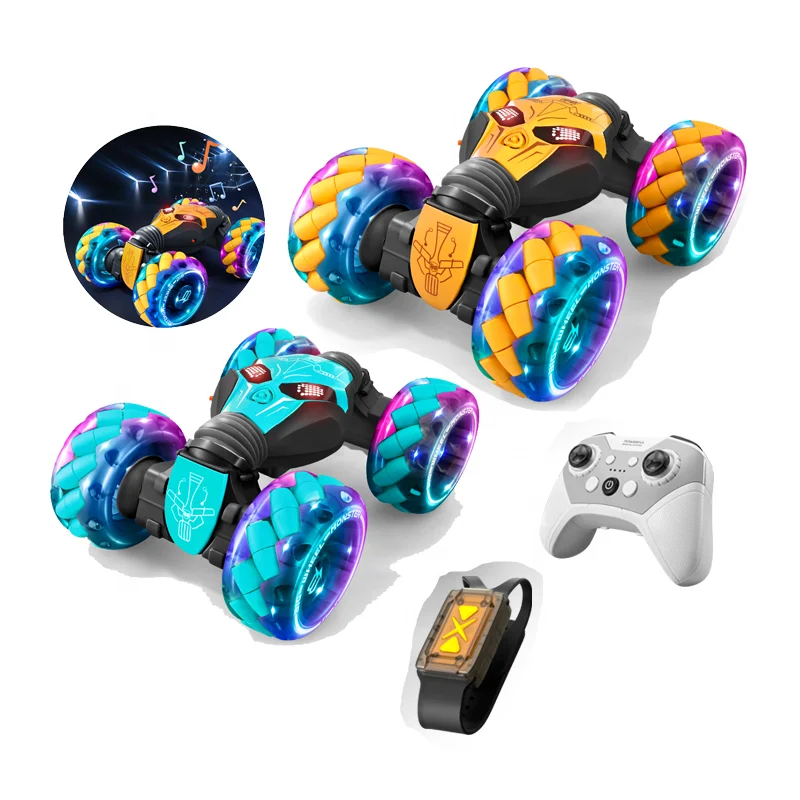 Cool Yellow Bee Shape RC Twist Car Toy New Remote Control Gesture Stunt Car with 7 kinds of Eye Lights Made of Durable Metal