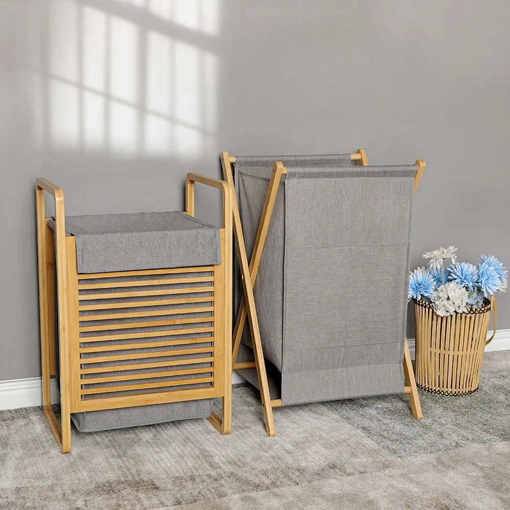 Manufacturer Bathroom Bamboo Wooden Storage Laundry Basket with Lid and Handle