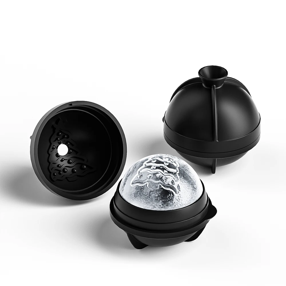 BHD Easy Fill Silicone Round Craft Ice Ball Maker with Built-in Funnel Snow and Tree Shaped Ice Molds for Christmas gift