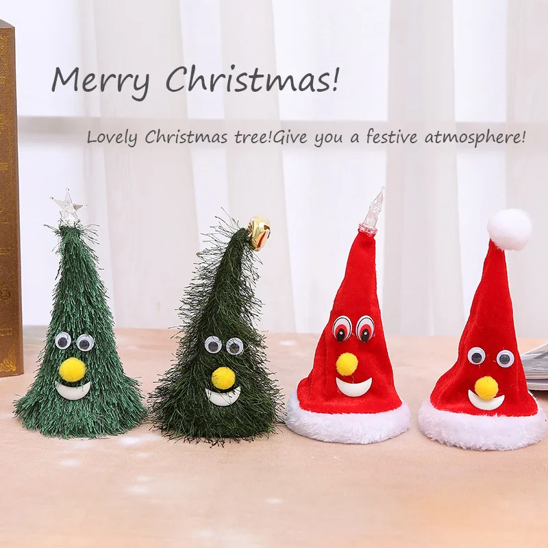 New electric Christmas hat Santa Claus toy 6-inch swinging bell clang light tree creative Christmas swinging hat toy