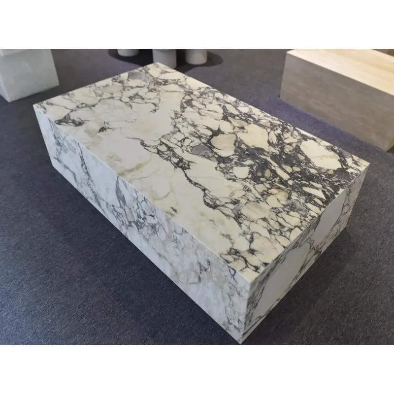 SHIHUI Natural Stone Modern Marmol Cube Rectangle Plinth Calacatta Viola Marble Coffee Table Cubic Side Table Display Plinth Box