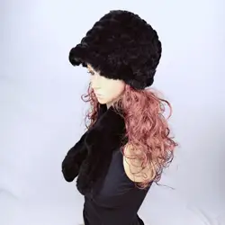 New Real Rex Rabbit Fur Women's Autumn And Winter Warm Caps Ear Fox Fur Ball Jewelry Fashion Rabbit Fur Knit Hat Female
