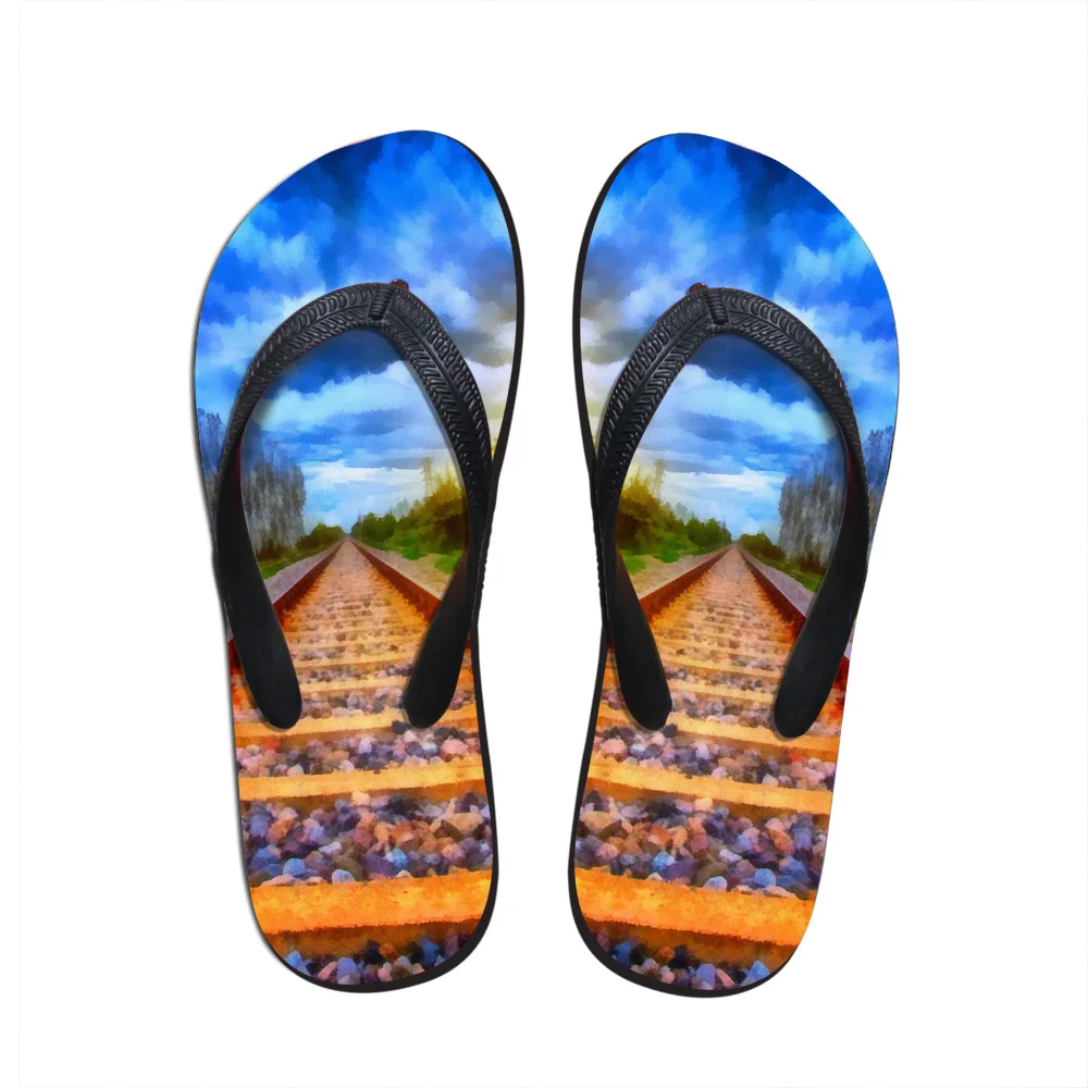 
Wholesale Railway Pattern Print Women Casual Shoes Flat Flip Flops Slippers Beach Wearing For Summer 