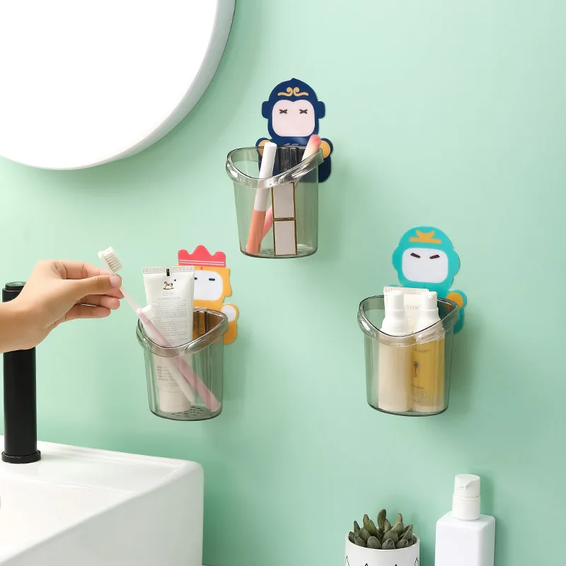 Punch-free rack wall-mounted cartoon toothbrush cup can be drained storage cup bathroom toothbrush toothpaste storage rack