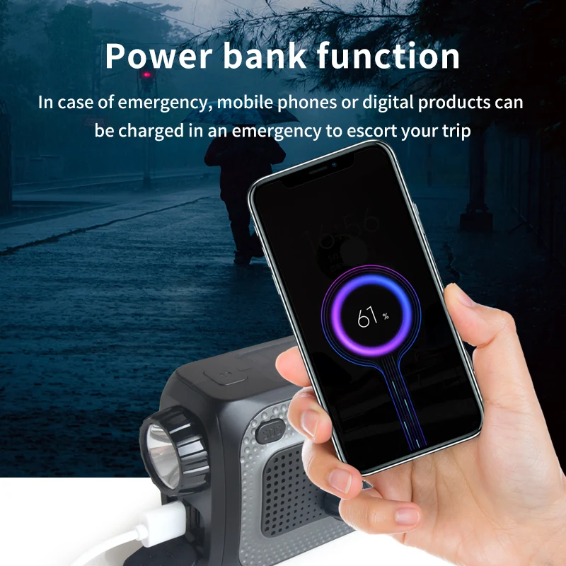 Portable solar charging multi-functional emergency lighting LED flashlight radio