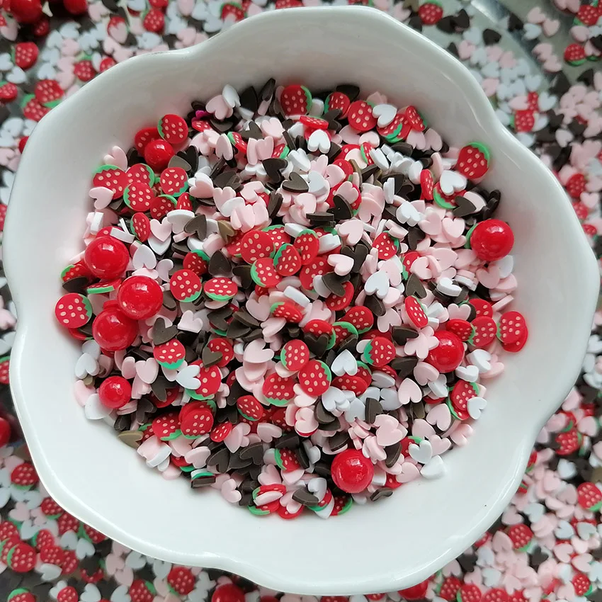 1KG DIY Craft Slime Sprinkles Valentine Heart Polymer Clay Slices Strawberry Acrylic Beads Polymer Clay Sprinkles