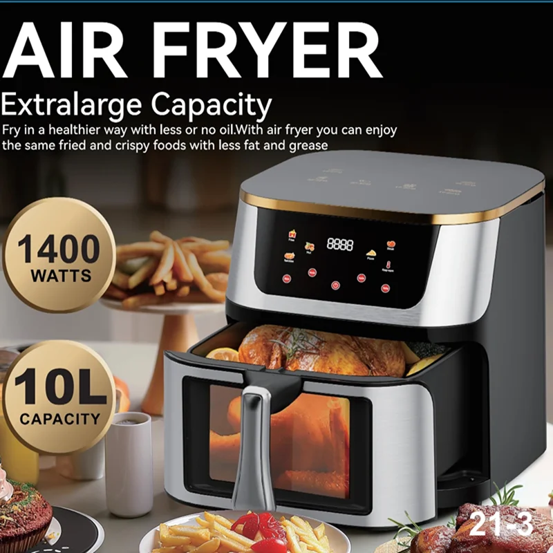 OEM 3 in 1 Household Commercial Potato Chips Fryer 220 Volt Oiless Mini 10L Stainless steel visible Air Fryer