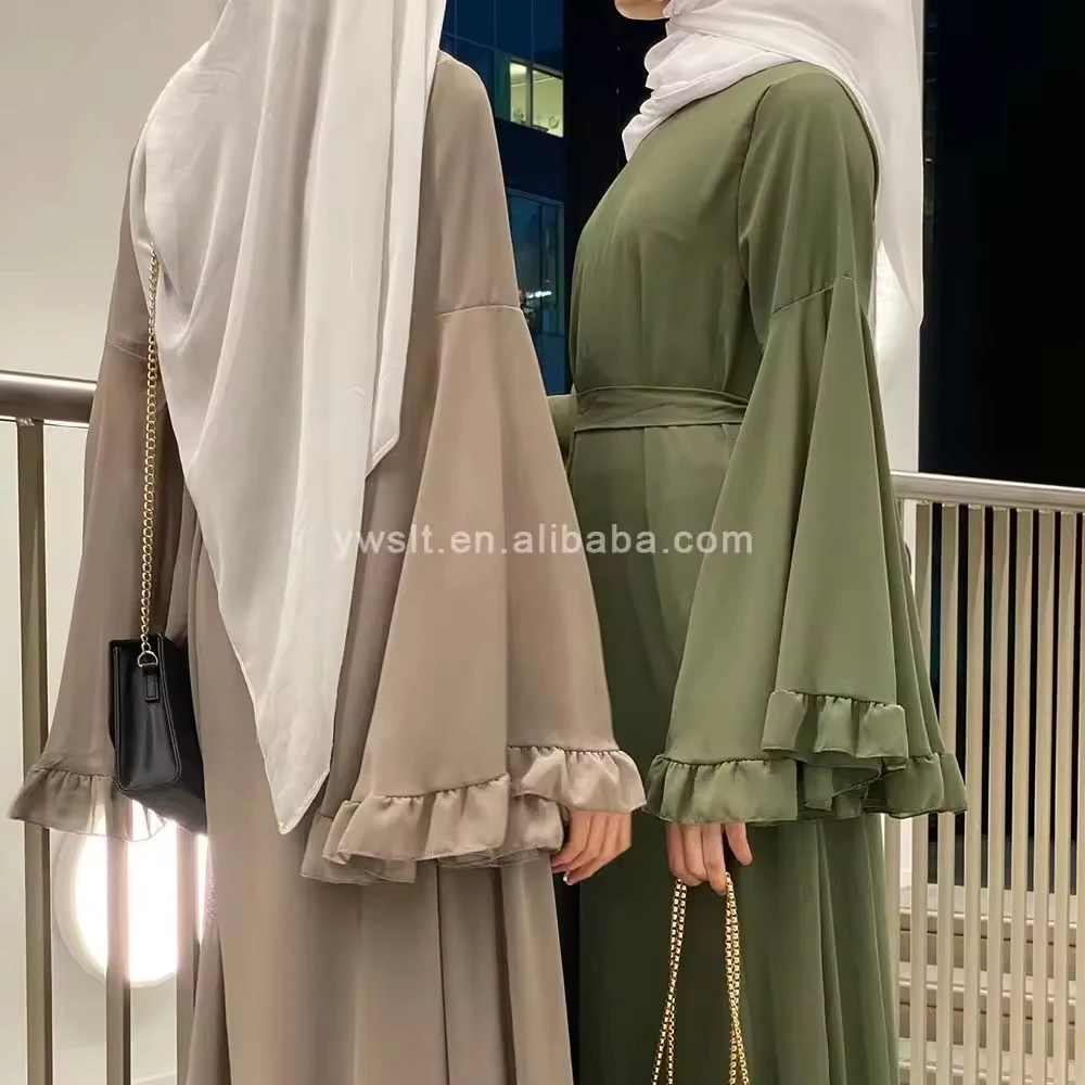 Wholesale Custom Abaya Turkey Ladies Islamic Clothing Luxury Chiffon Ruffled Sleeves Abaya Women Muslim Dresses Dubai Abaya