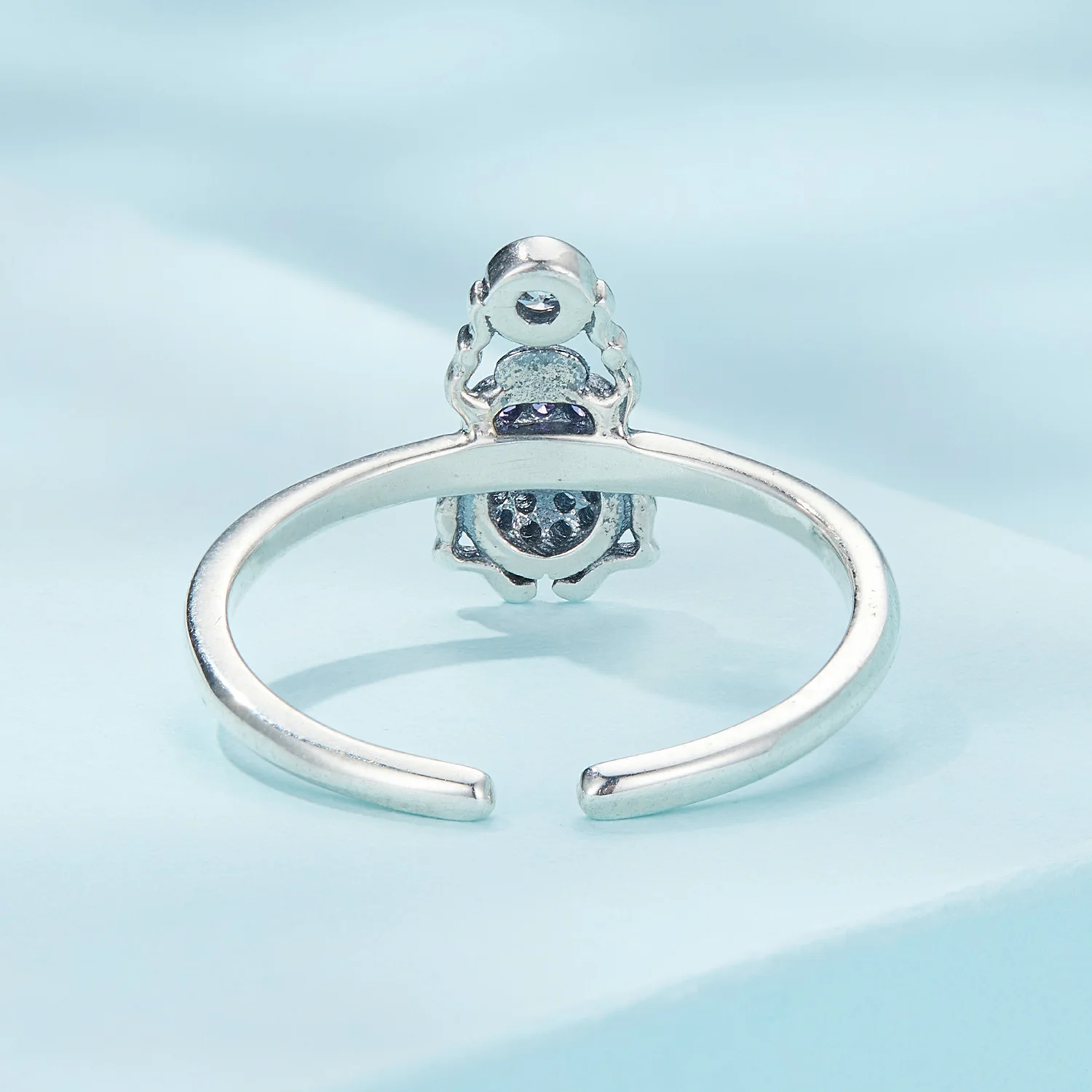 925 Sterling Silver Scarab Opening Ring Insect Adjustable Finger Ring for Women Pave Setting CZ Fine Jewelry SCR903