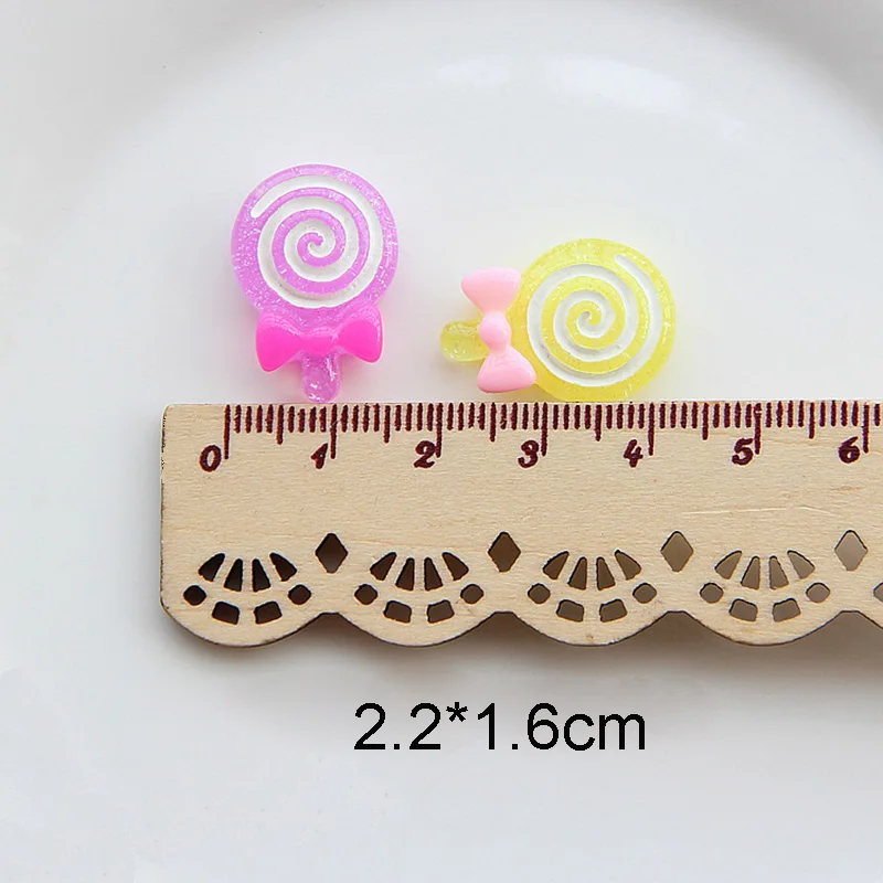 Free Shipping Colorful Adorable Glitter Bowknot Lollipop Resin Candy Accessory Scrapbooking Flatback Cabochons Resin Ornament