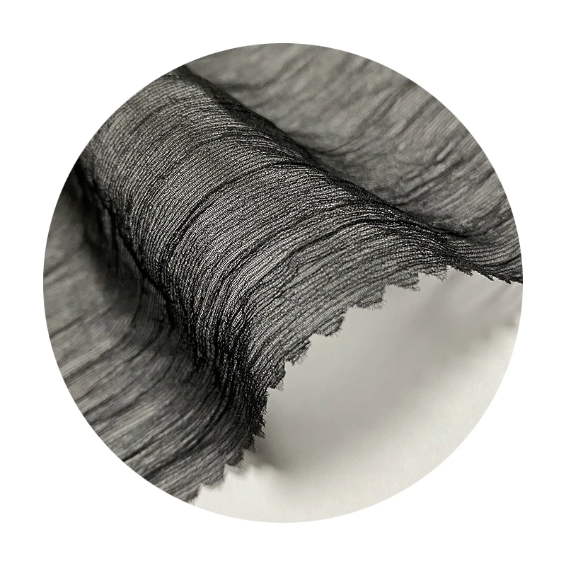 100 % Recycled Polyester Material Black Veil Voile Fabric Crepe Thin Polyester Yarn Chiffon Fabric