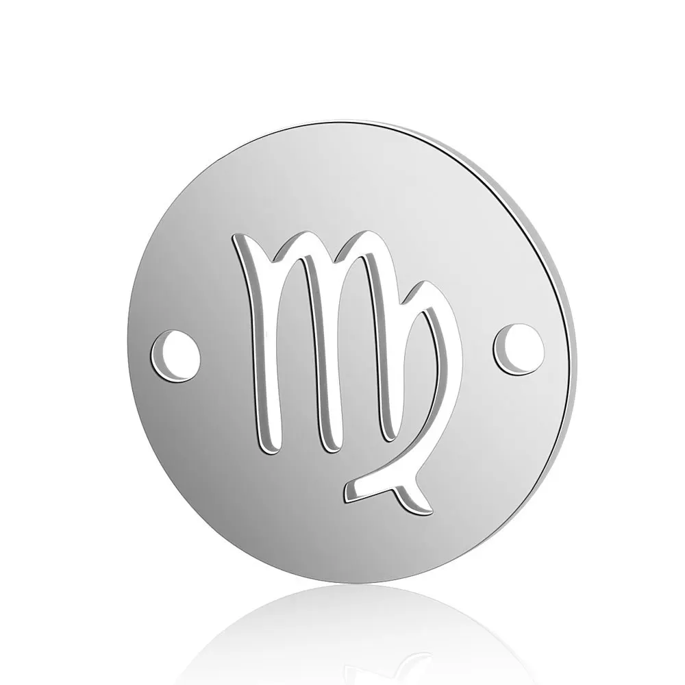 2-Hole Stainless Steel 12 Zodiac Sign Constellation Symbol Bracelet Charms Pendant For Necklace Bracelet Accessories