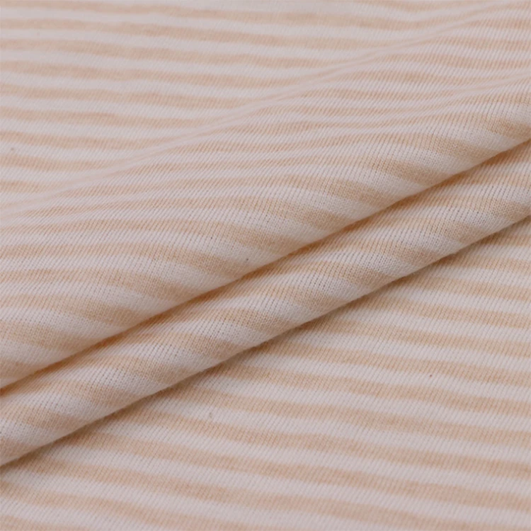 
new arrival eco-friendly single jersey fabric in 100% cotton fabric natural colored cotton knitted stripe for baby clothes 