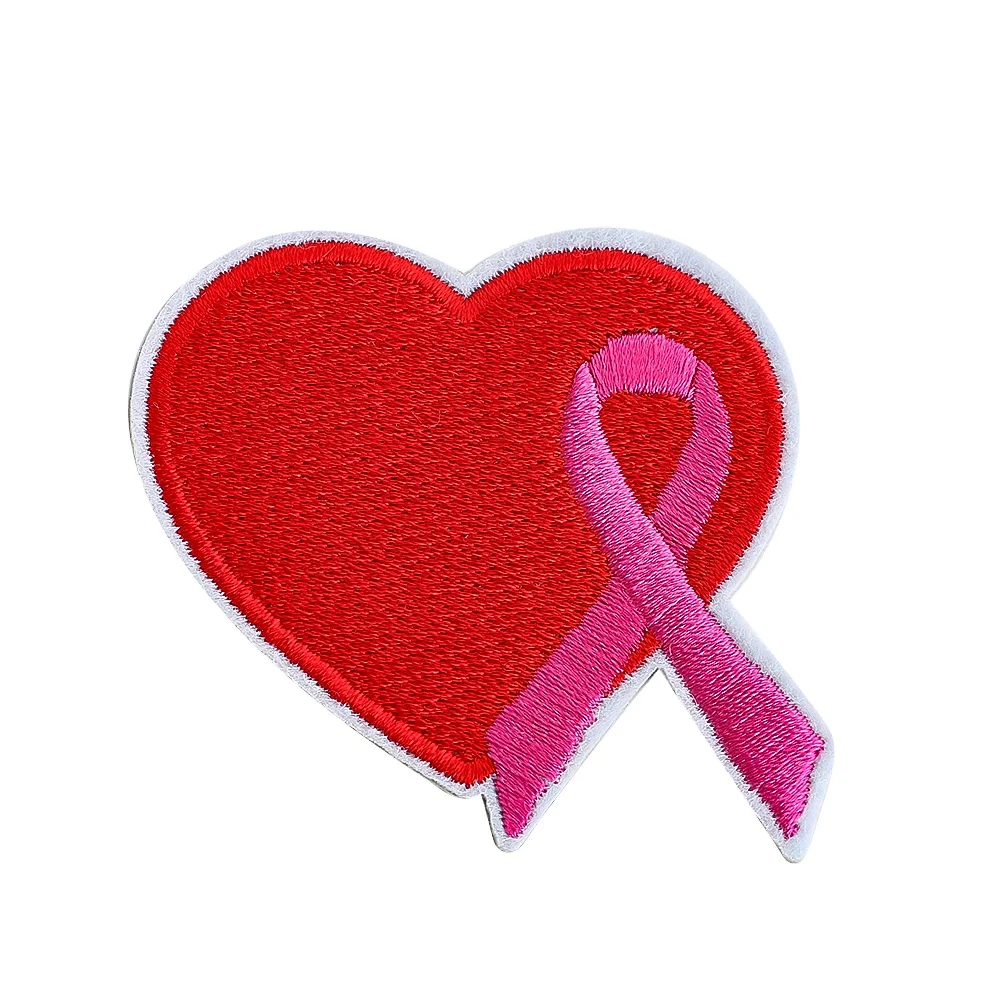 A set of AIDS International Label HIV pink silk ribbon appliques Embroidery patches Sewing Supplies Iron On hat clothing bags