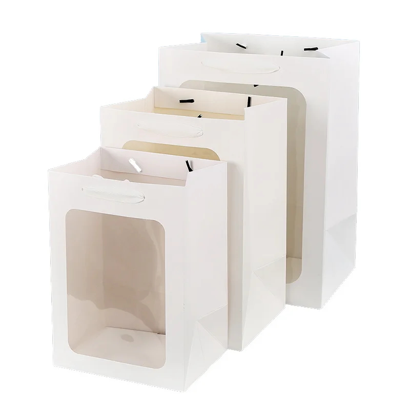 Custom logo wedding  flower Packaging cardboard gift shopping Bag Reusable kraft paper bags with PVC transparent window