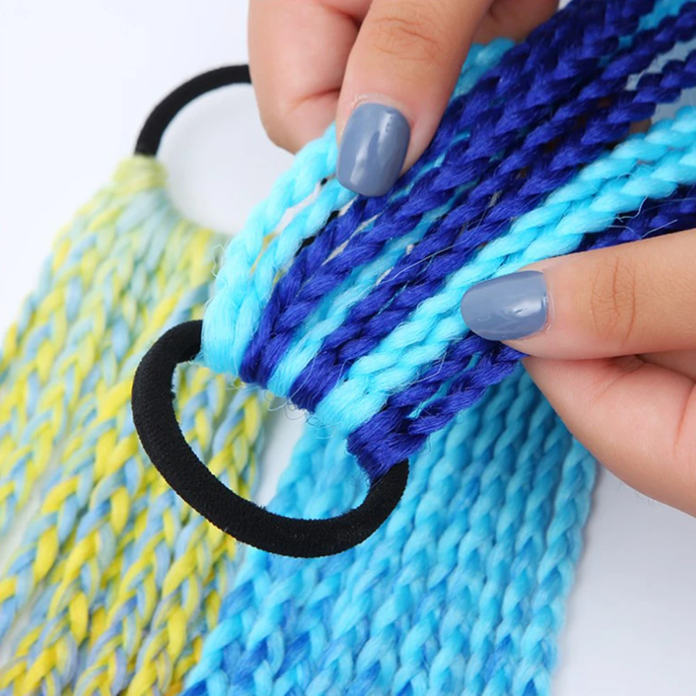 Synthetic Ombre Color Braided Ponytail Extension Wig Hair Ties Twist Braiding Hair with Rubber Band For Kid Hair Accessories