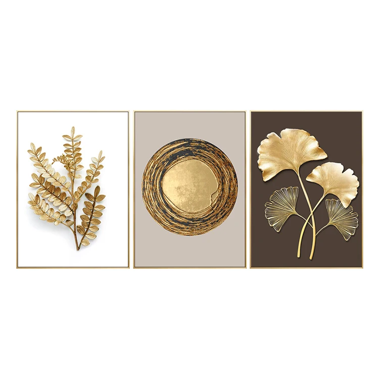 Nordic Golden Abstract Leaf Flower Wall Art Canvas Painting Print Scandinavian Home Decor Art Picture