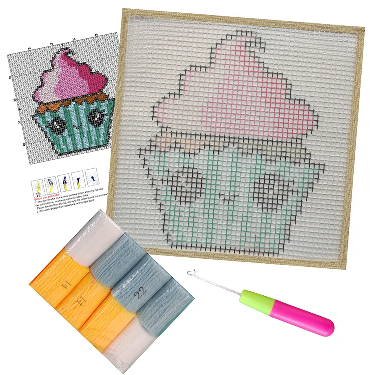 Adult DIY Carpet Yarn Art Craft Canvas Fabric Latch Hook Pillow Kit Latch Hook Rug Kit for Adults