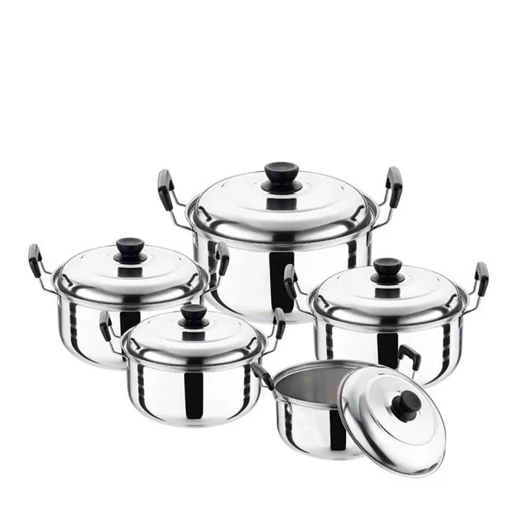 10 Pcs Kitchen Accessories  Stainless Steel Cookware Set Cooking Pot With Steel Lids