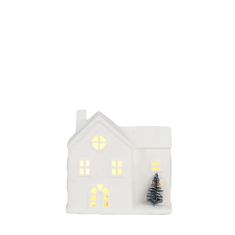 Scandinavian Style Christmas LED Lights Decoration, Hollow Little House Crafts, Ceramic Ornament