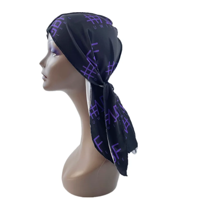 Unisex Men Silk Durag Custom Print Soft Bandana Turban Hair Accessories Hip Hop Long Tail Straps Paisley Do Doo Silky Durags