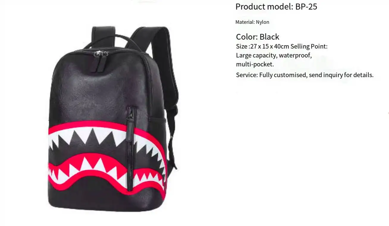 Custom Printed Fashion Anti-theft Leather Shark Backpack for Men and Women - Casual Sports Bag Backpack