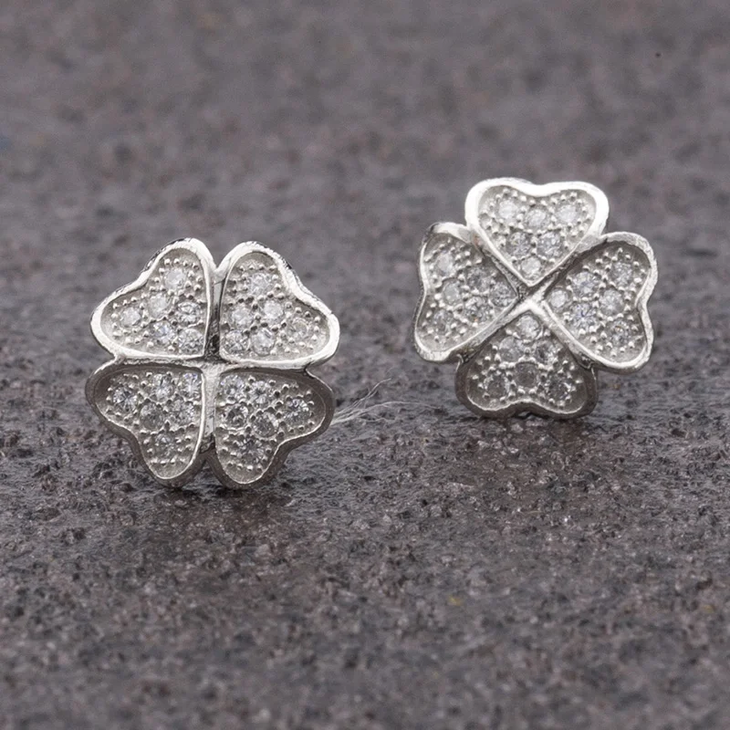 Fashion High Quality Women Jewelry Rhodium Plated Earring 925 Sterling Silver Four leaf clover Earring