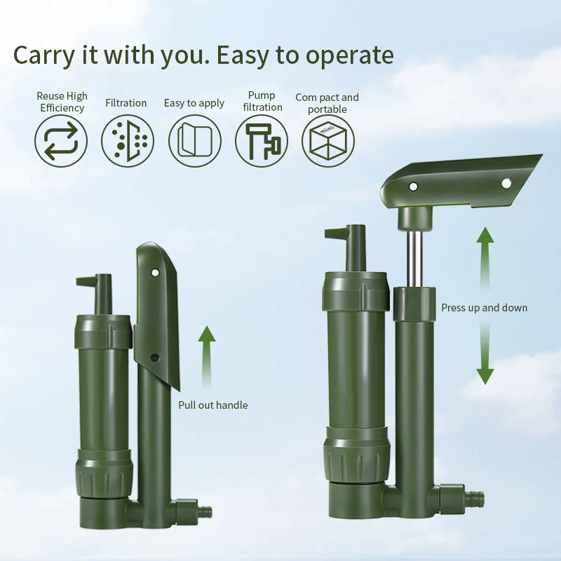 Outdoor portable hand pressure water purification emergency survival outdoor direct drinking mini pump filter