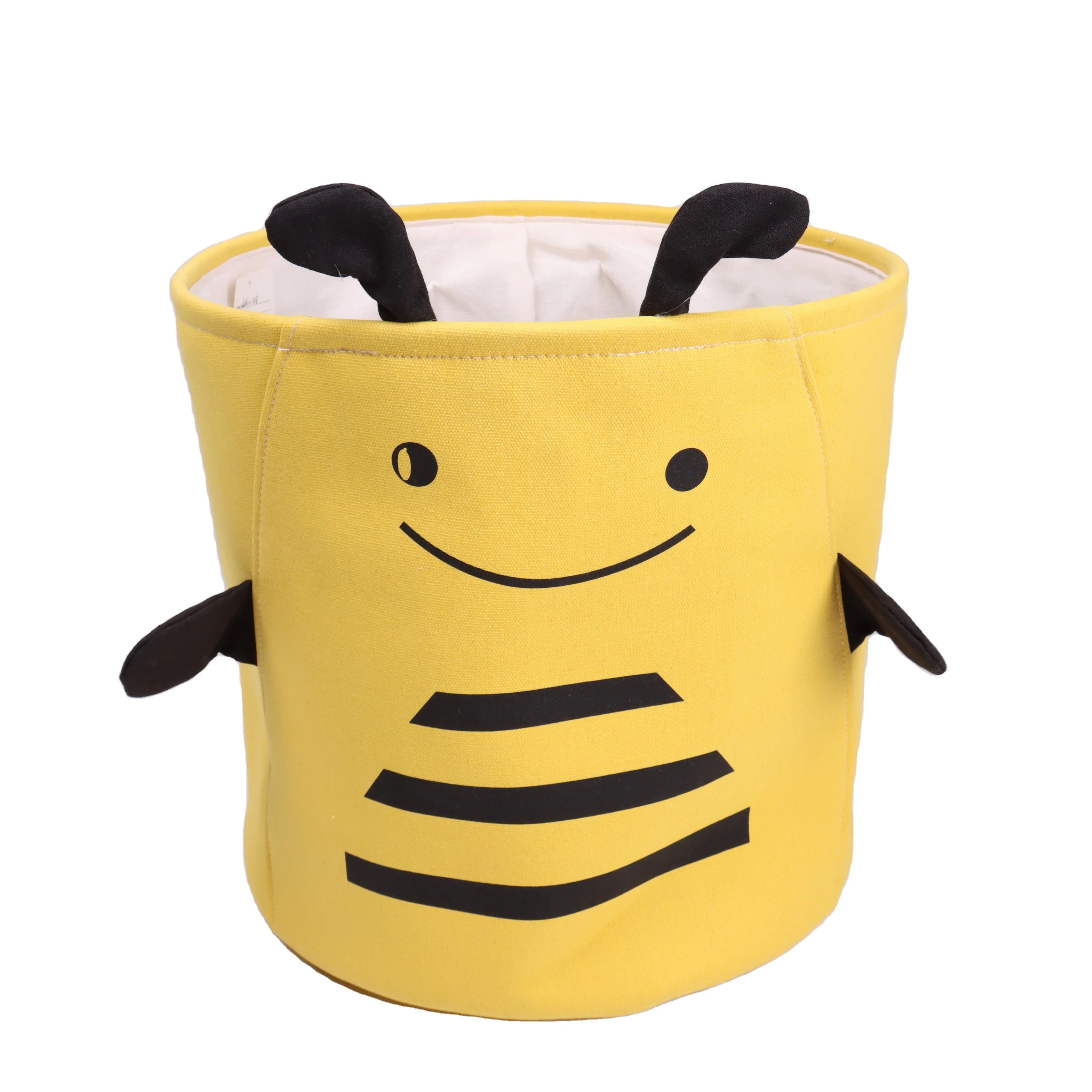 Custom Cotton Canvas Fabric Foldable Storage Basket with cute animal design for kids