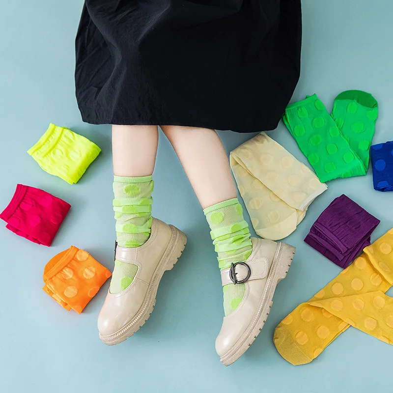 Wholesale Children Girls Fruits Color Ice Silk Sheer Knee High Socks Kids Thin Socks