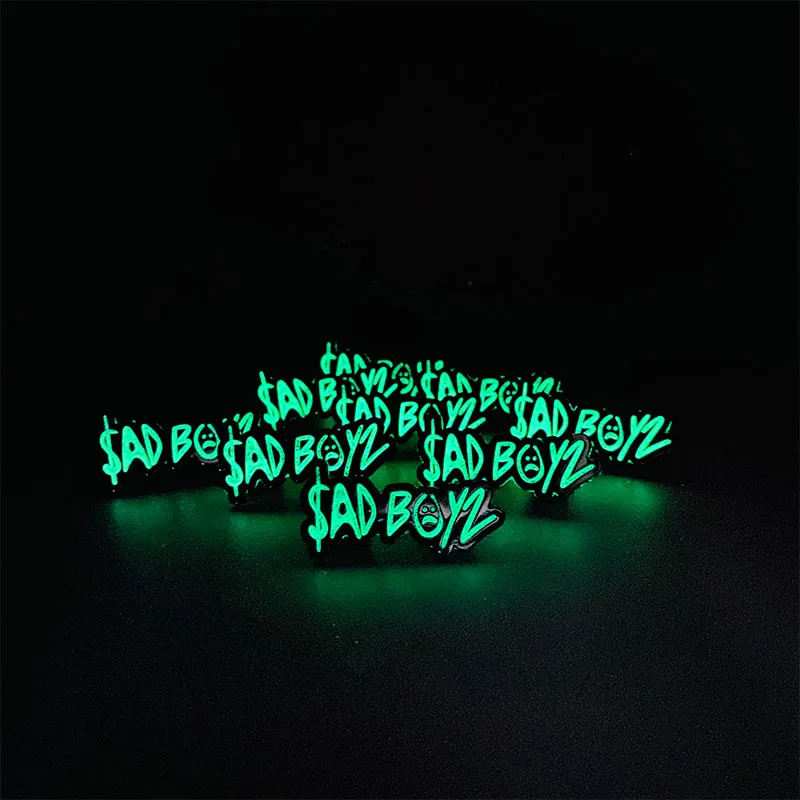 wholesale Sad Boy Luminous Glow in the Dark Hat cap Pins Custom Hard Soft Enamel Lapel Pins
