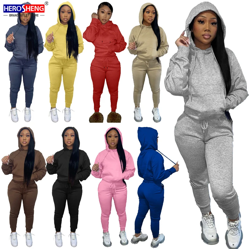 Fall Winter Workout Clothing 2 Piece Crop Top Hoodie And Sweatpants Women Sweatsuit Tracksuit Two Piece Pants Jogger Set